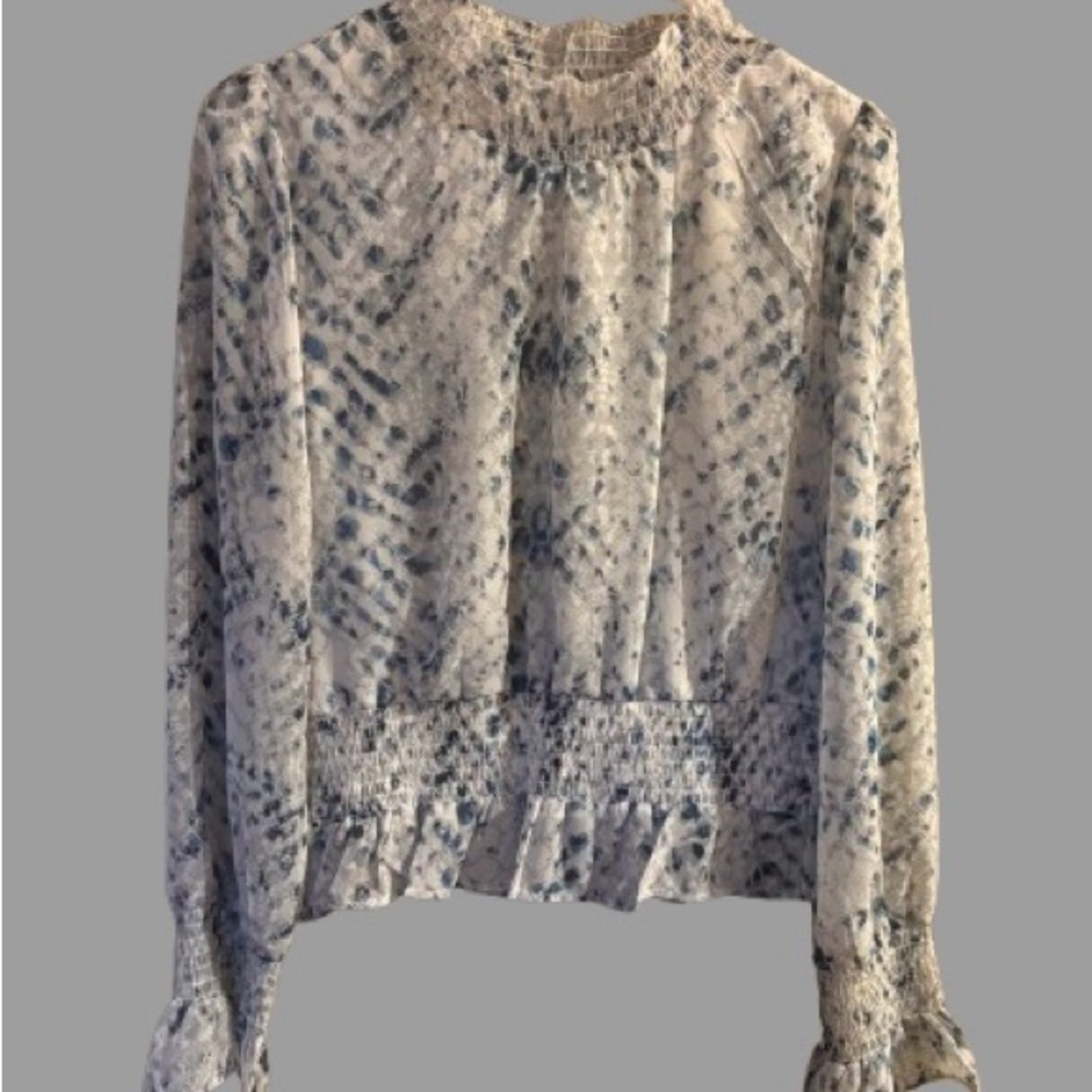 Japna Snakeskin Pattern Blue and White High Neck Modest  Blouse size L